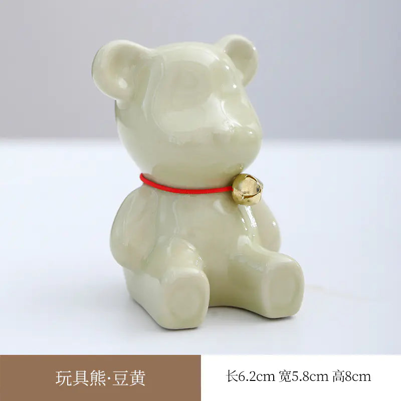 Ceramic Cartoon Heart Bear Figurine for Home Decor