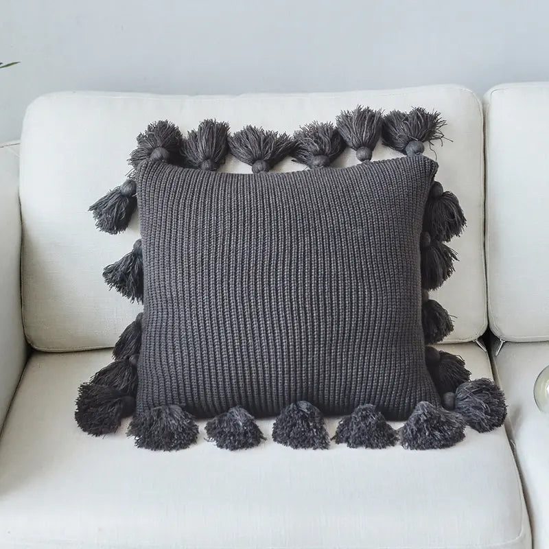 Solid Color Tassel Decorative Pillow for Home Decor