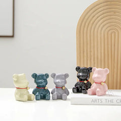 Ceramic Cartoon Heart Bear Figurine for Home Decor