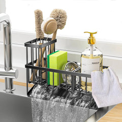 Jefuzh Sponge Holder for Kitchen Sink Kitchen Sink Caddy with High Brush Holder Stainless Steel Rustproof Kitchen Organizers and Storage Essentials Dish Soap Dispenser for Kitchen Sink