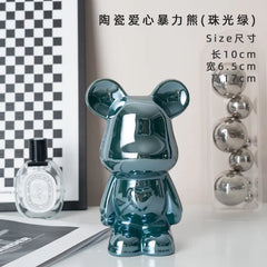 "Violent Bear Ceramic Figurine for Home Decor"