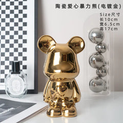 "Violent Bear Ceramic Figurine for Home Decor"